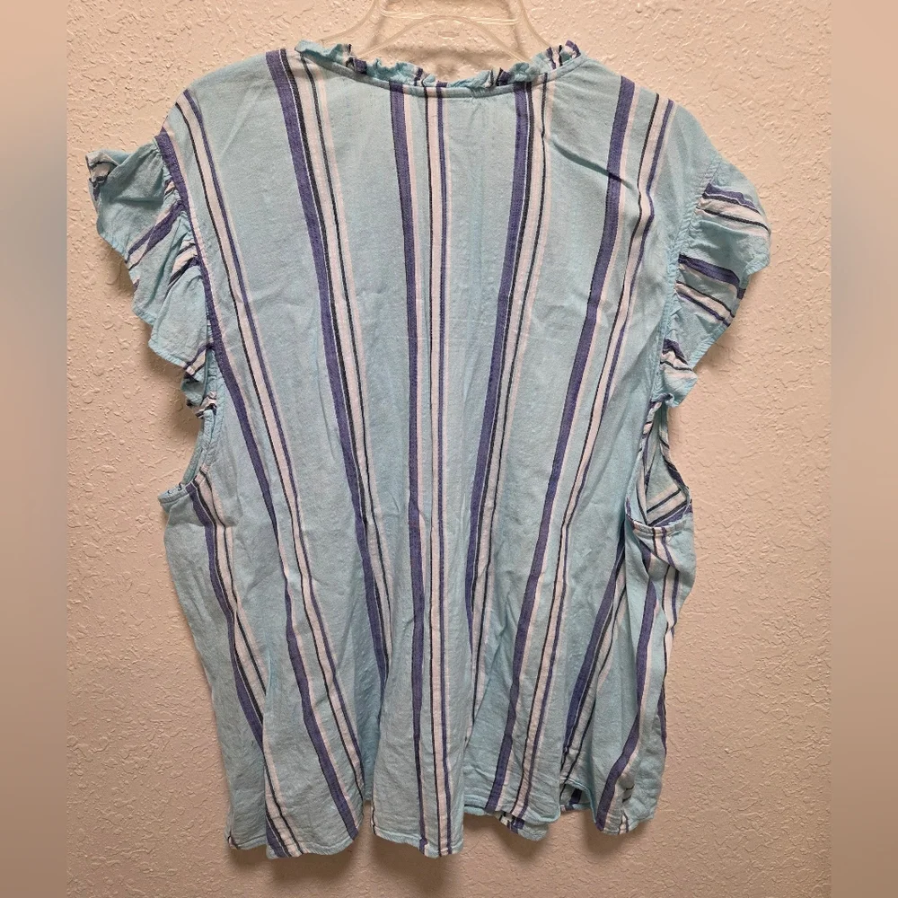 Blue Striped Ruffled Blouse - Picture 3 of 3